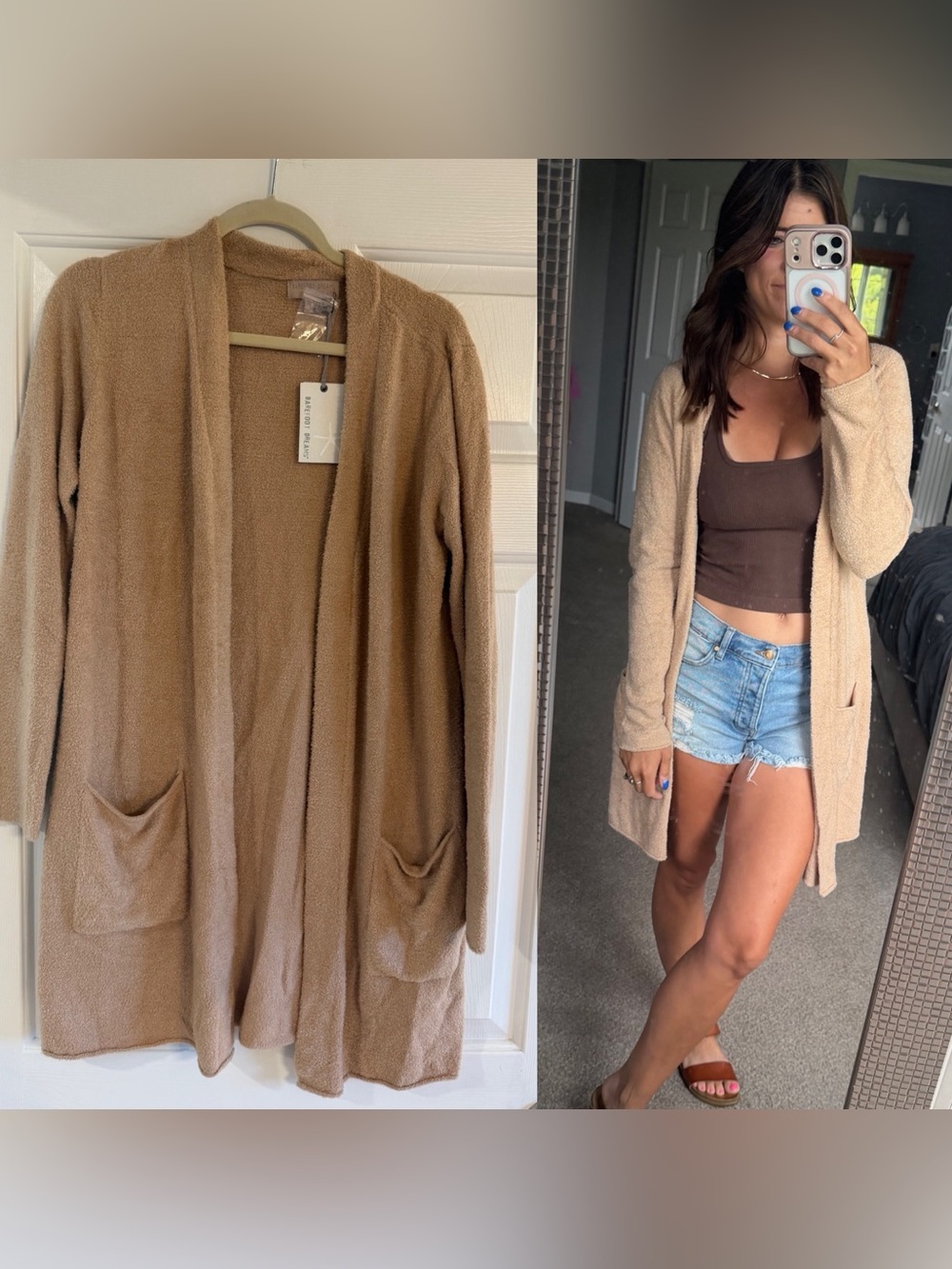 Barefoot Dreams Cozy Open-Front Camel Cardigan